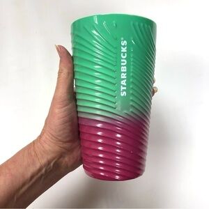 Starbucks Petunia wave ceramic slider top 12oz tumbler RARE